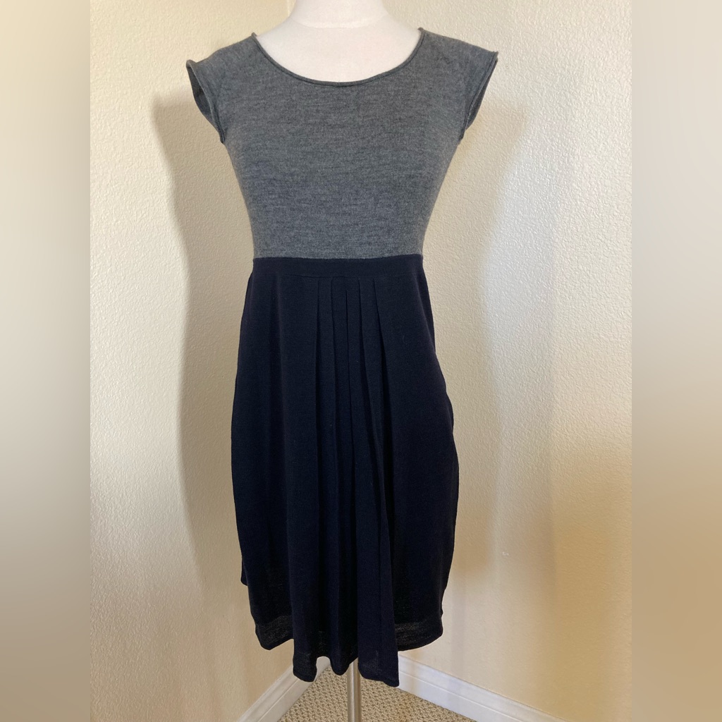 Nwt Iisli Grey And Black Wool Dress With Pleated Skirt. Size P